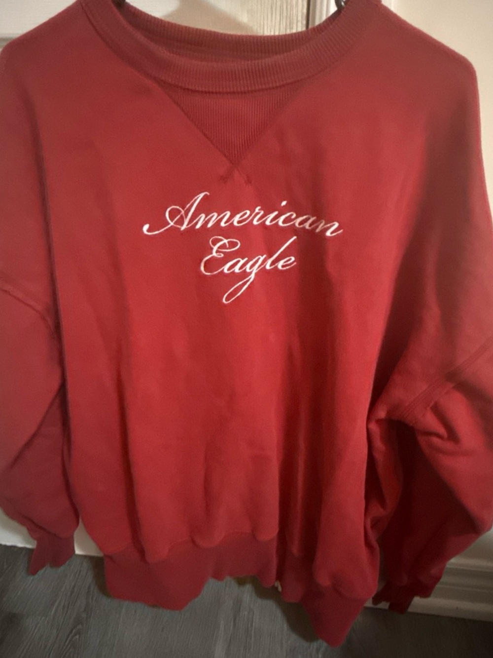 American Eagle Outfitters Red Crewneck with Script Logo